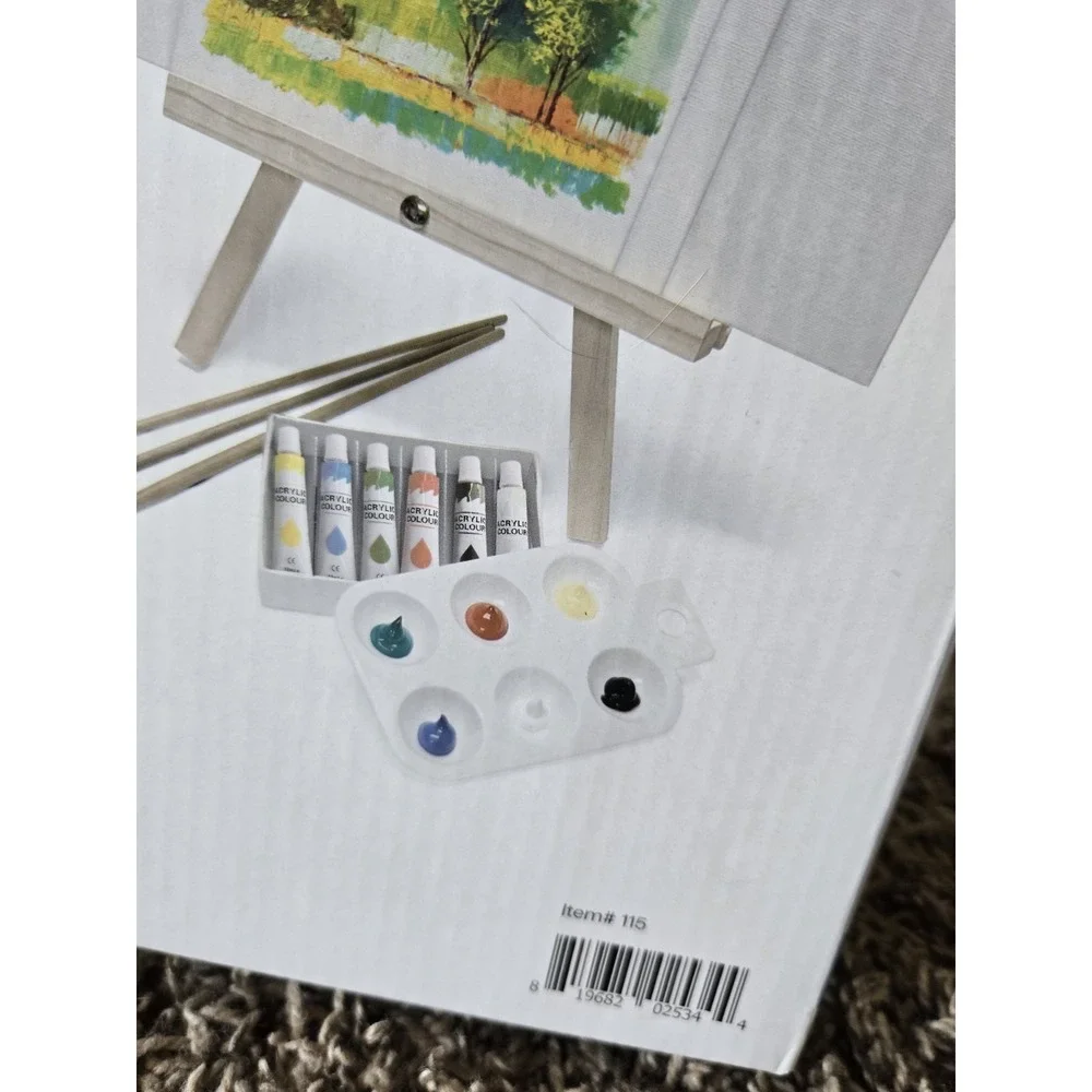 NEW KingArt Acrylic Painting 15 Piece Set Mini Easel 6 Acrylic Paints 3 Brushes